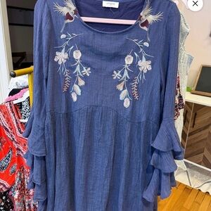 Umgee Women's Navy Embroidered Dress or blouse